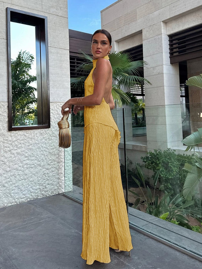 Marnie Halter Top Pleated Pants Set