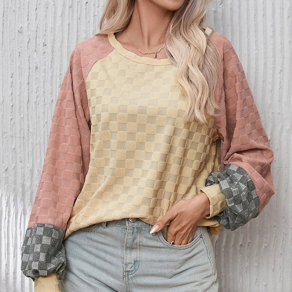 Chessboard-Pattern Knit Sweater