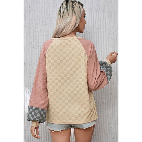 Chessboard-Pattern Knit Sweater